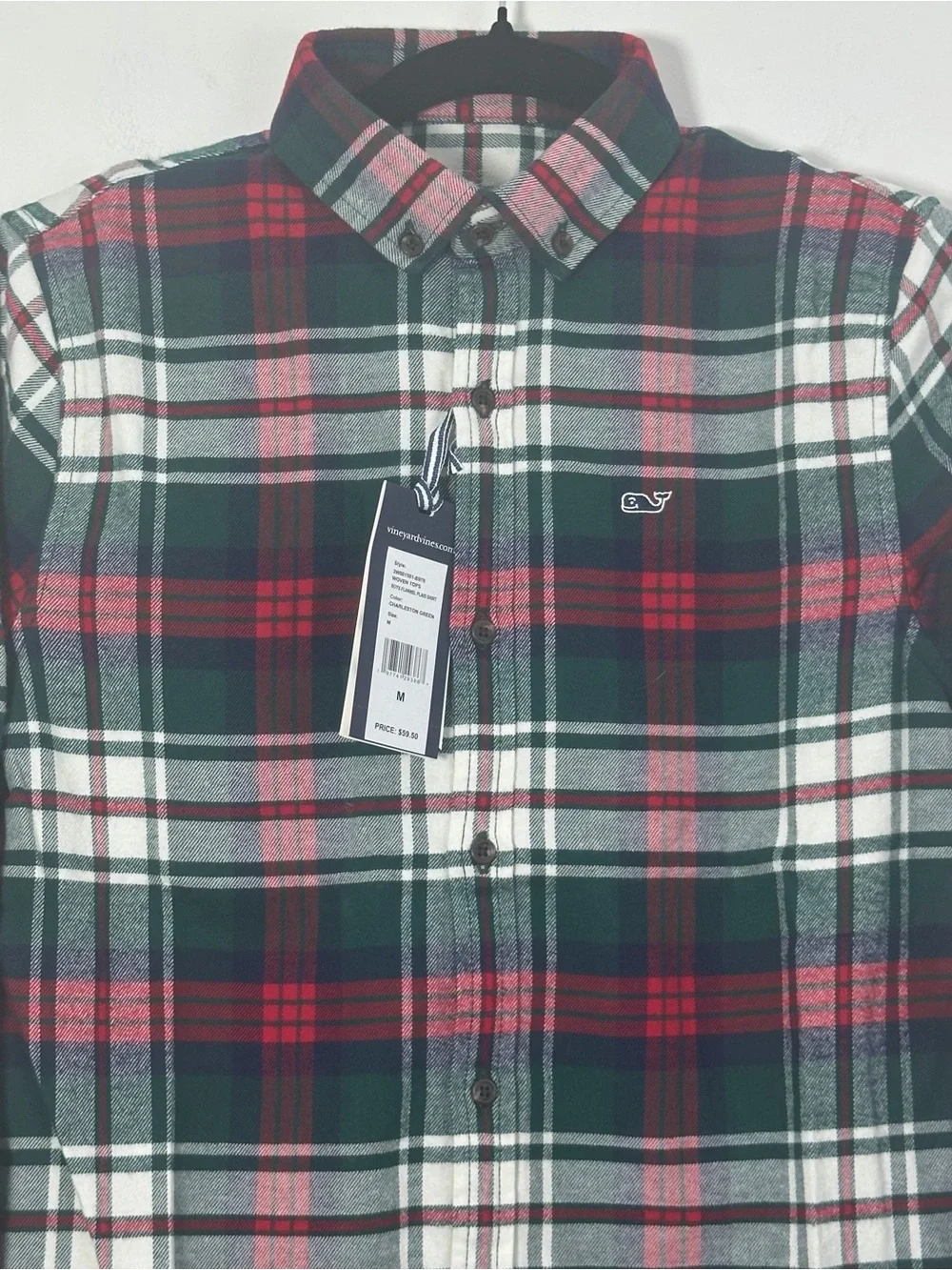 Vineyard Vines Boys Flannel Plaid Button Down Shirt Charleston Green Size M NWT